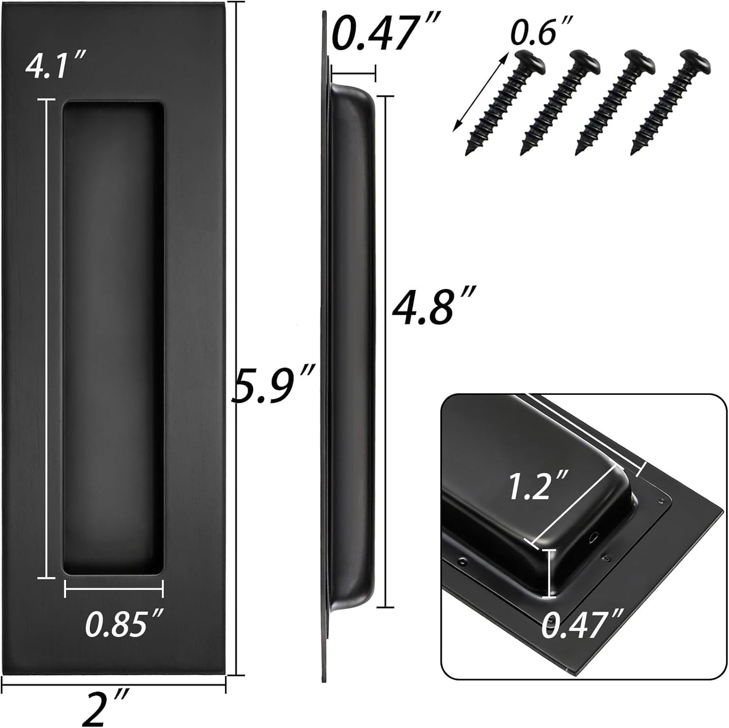 4 Tiradores Puerta Bolsillo Rectangulares 6pulg Negro Mate