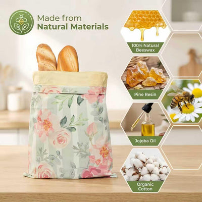 Paquete de 2 bolsas de pan de cera de abejas con diseño floral para almacenamiento de alimentos