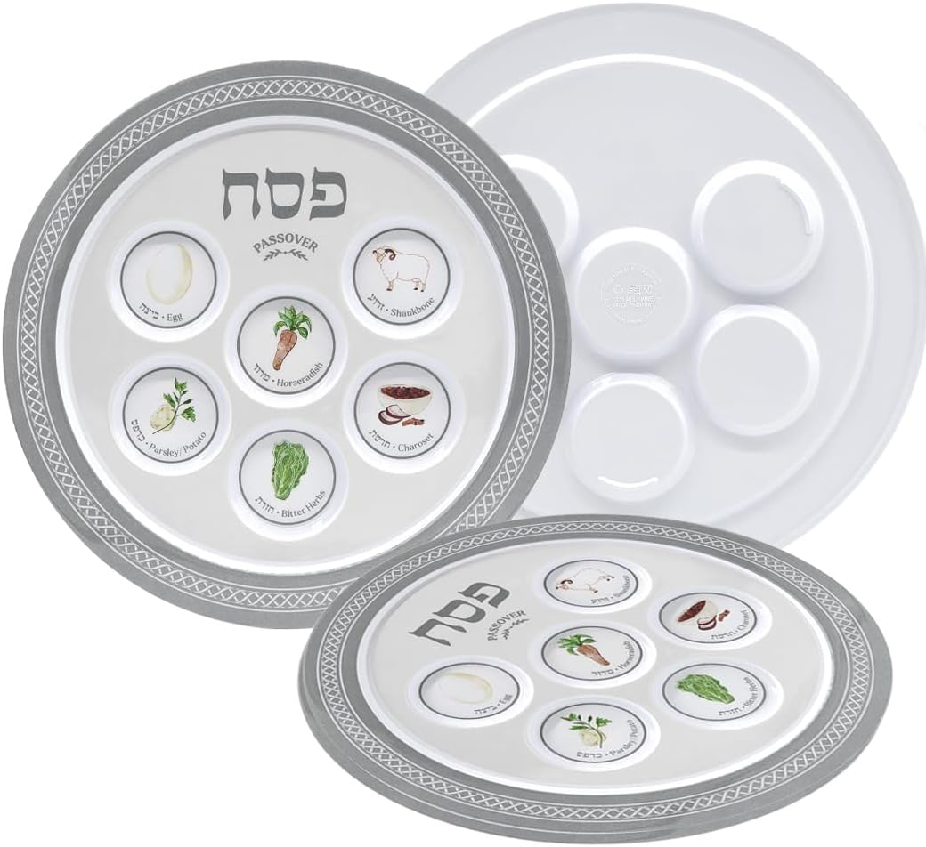 Plato de seder de Pascua de melamina plateado paquete de 2