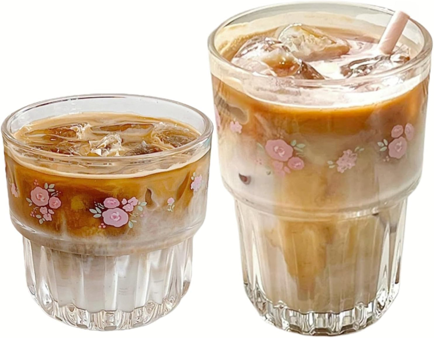 Juego de 2 tazas de vidrio floral para café, té y postre