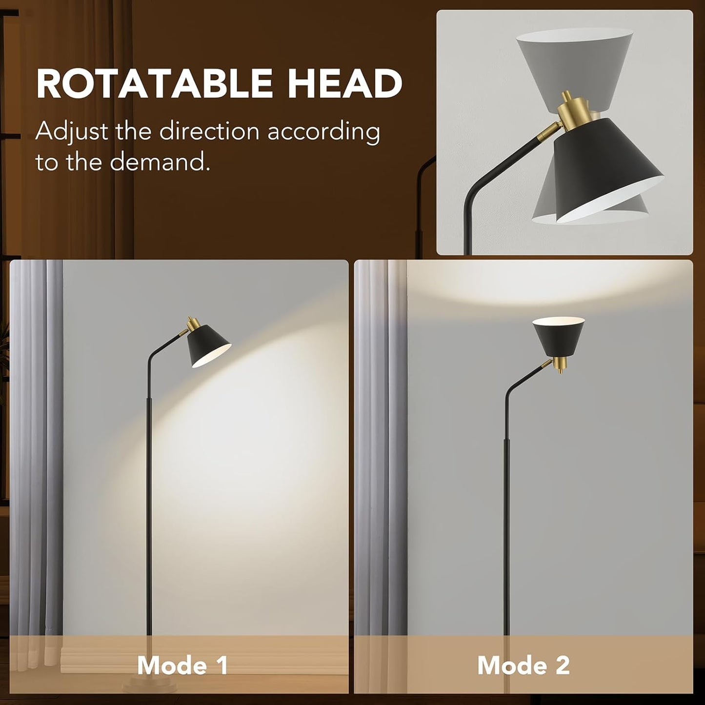 Lámpara pie negra sala dormitorio industrial doble base ajustable
