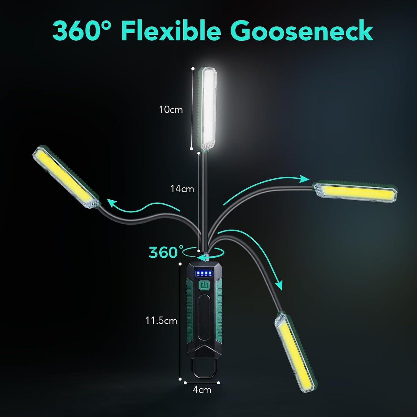 Linterna LED magnética recargable cuello cisne 360°