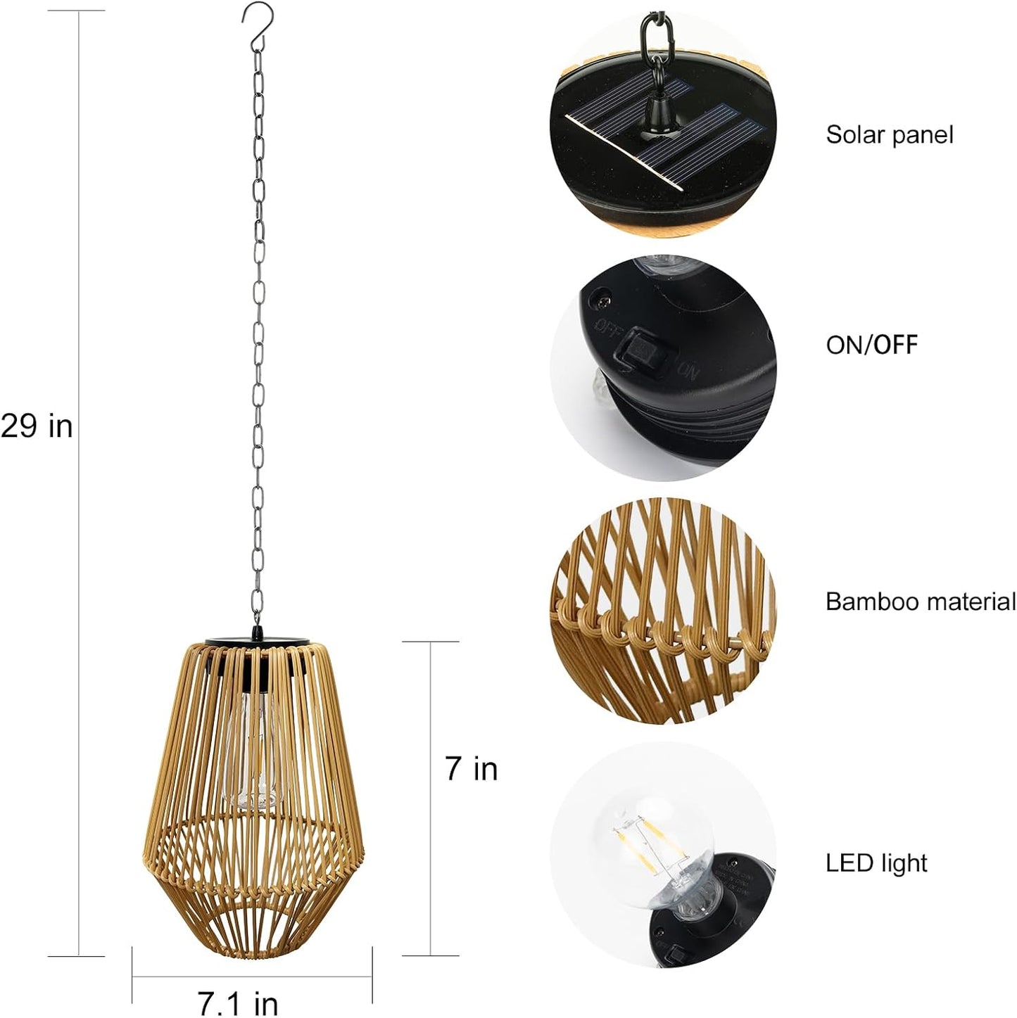 Linterna solar ratán impermeable luces colgantes jardín rústica