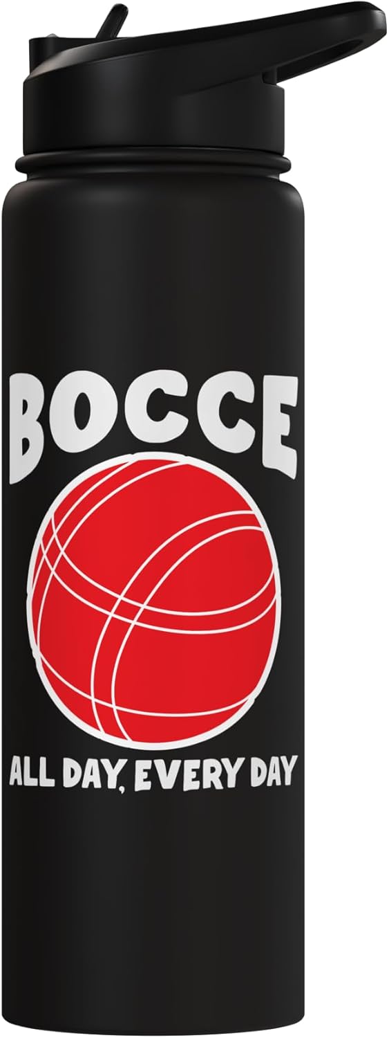 Botella de agua acero inoxidable aislada diseño jugador bocce