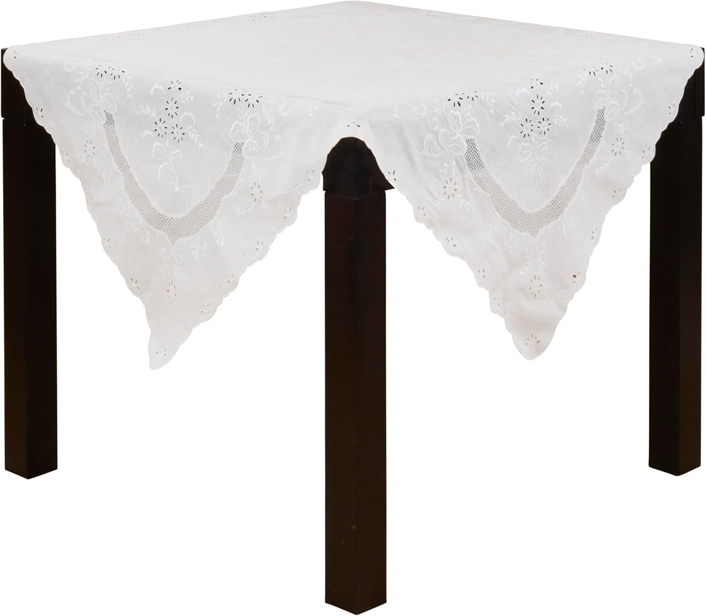 Mantel de lino con bordado encaje escalonado 54x54 pulg
