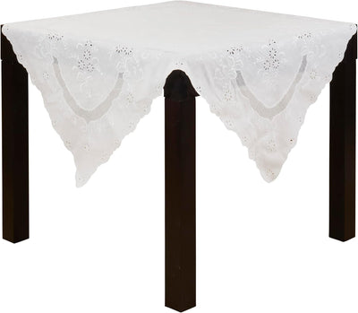 Mantel de lino con bordado encaje escalonado 54x54 pulg