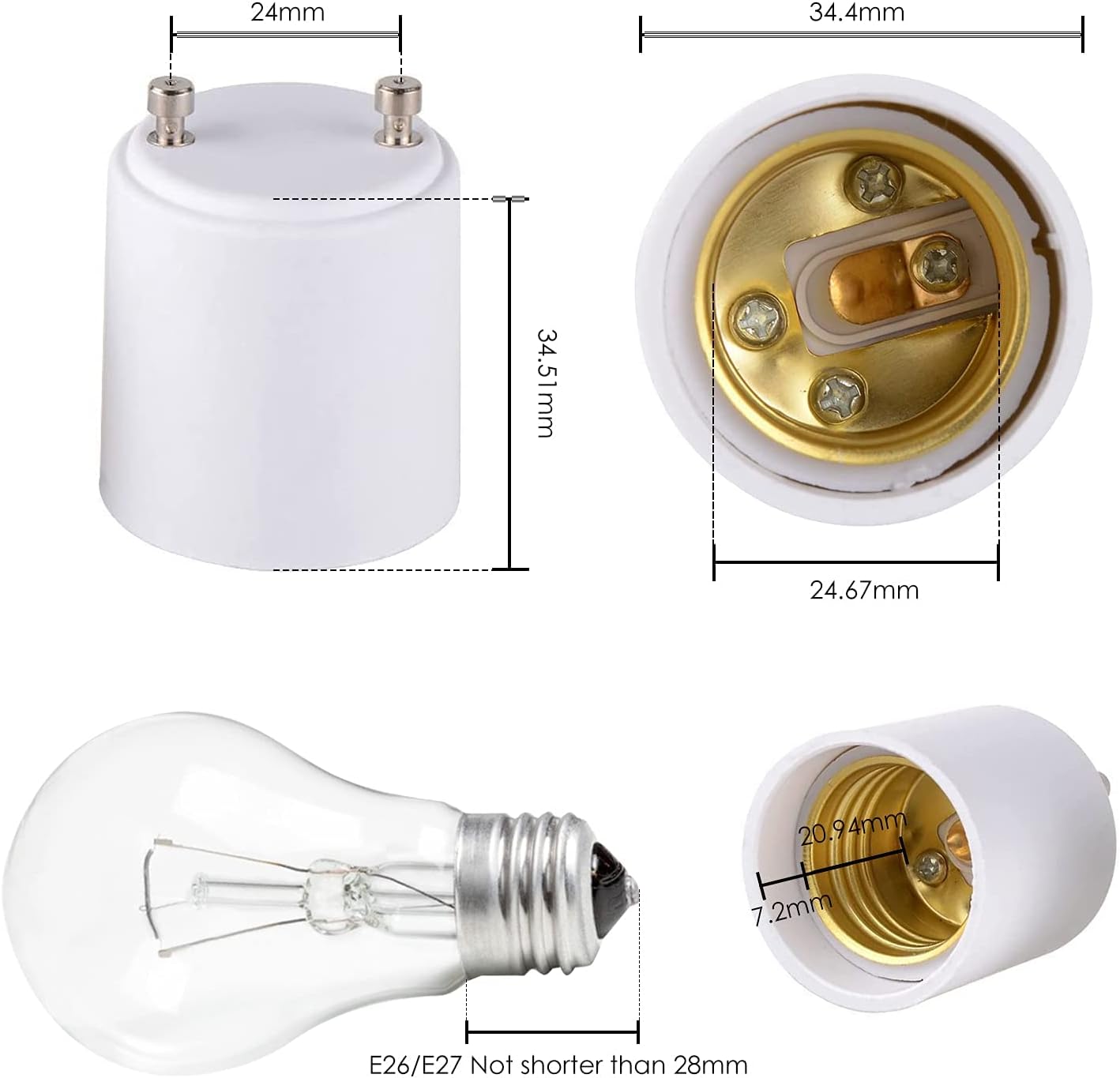 Adaptador GU24 a E26 resistente 600W 320°F