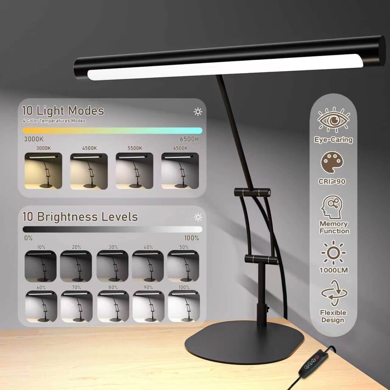 Lámpara escritorio LED cuello cisne flexible 3 modos 10 W