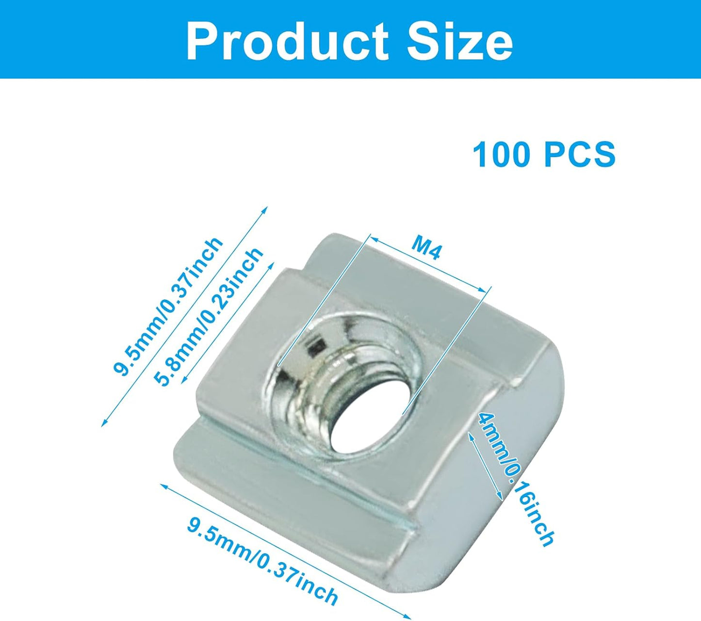 100 Tuercas en T M4 para Perfil Aluminio 20x20