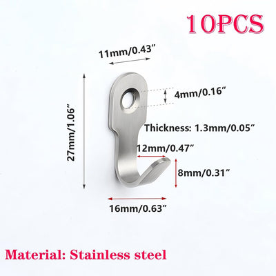 10 Ganchos Acero Inox Forma J para Pared