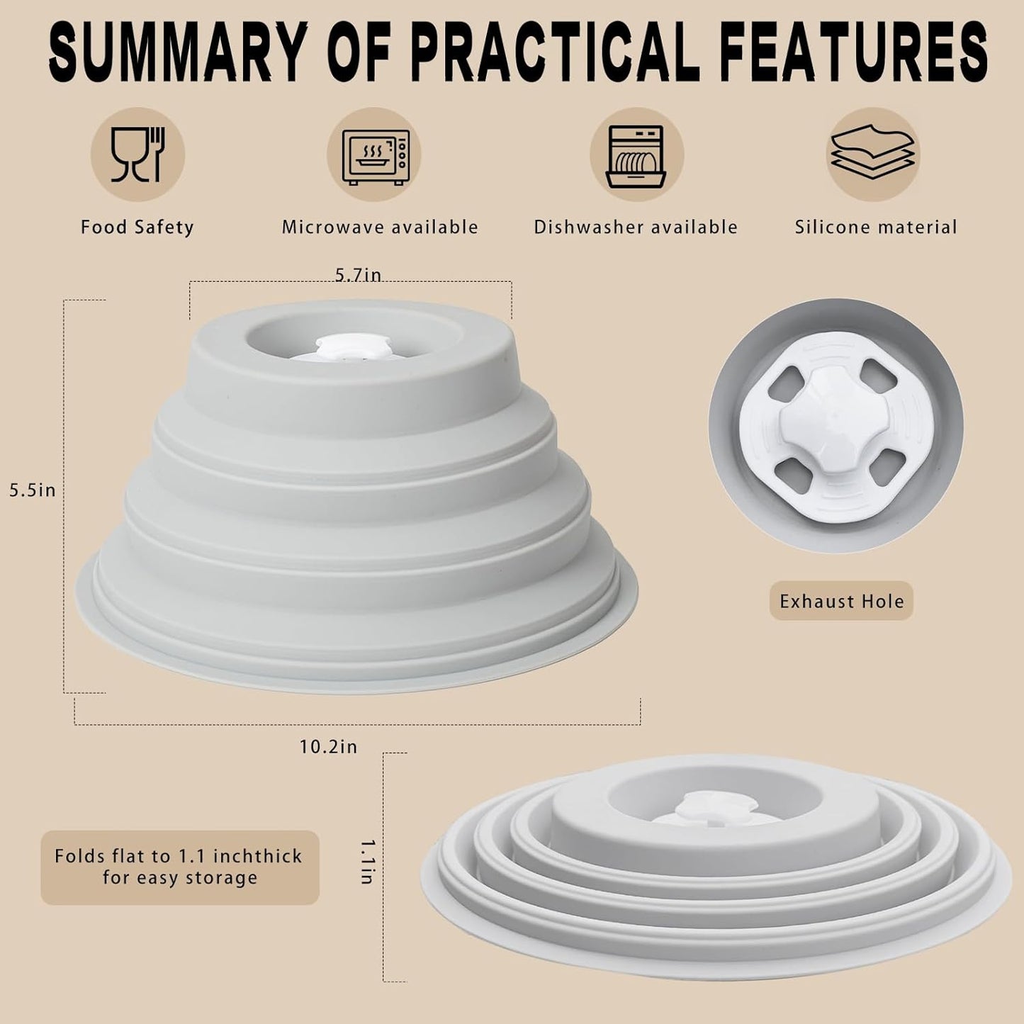 Cubierta plegable para microondas con rejillas de ventilación y tapa multifuncional antipolvo antiaceite sin BPA