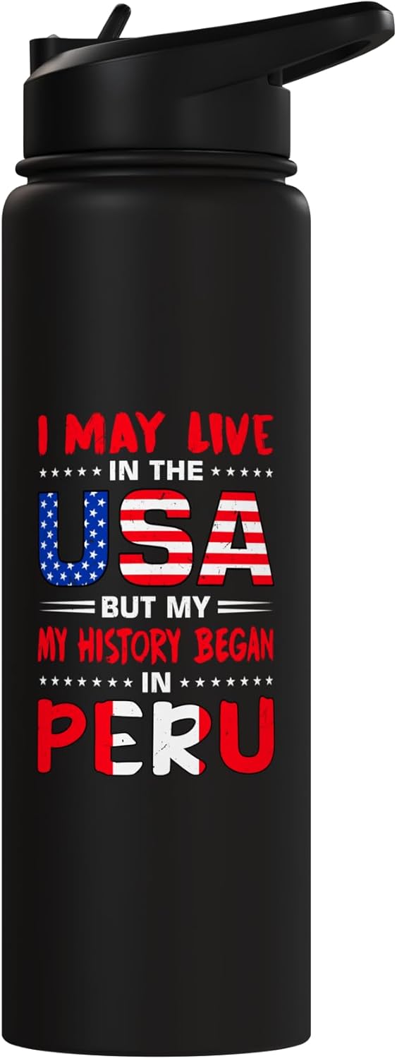 Botella de agua acero inoxidable sin BPA con bandera peruana