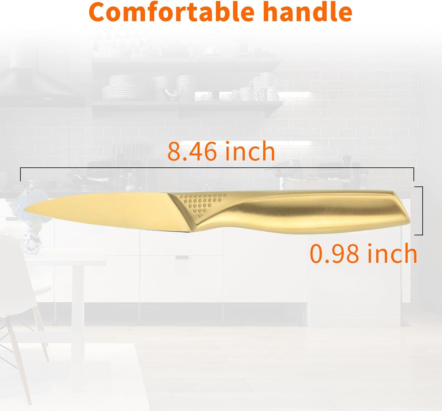 Cuchillos Pelar Acero Inox 4pulg Mango Ergonómico Dorado