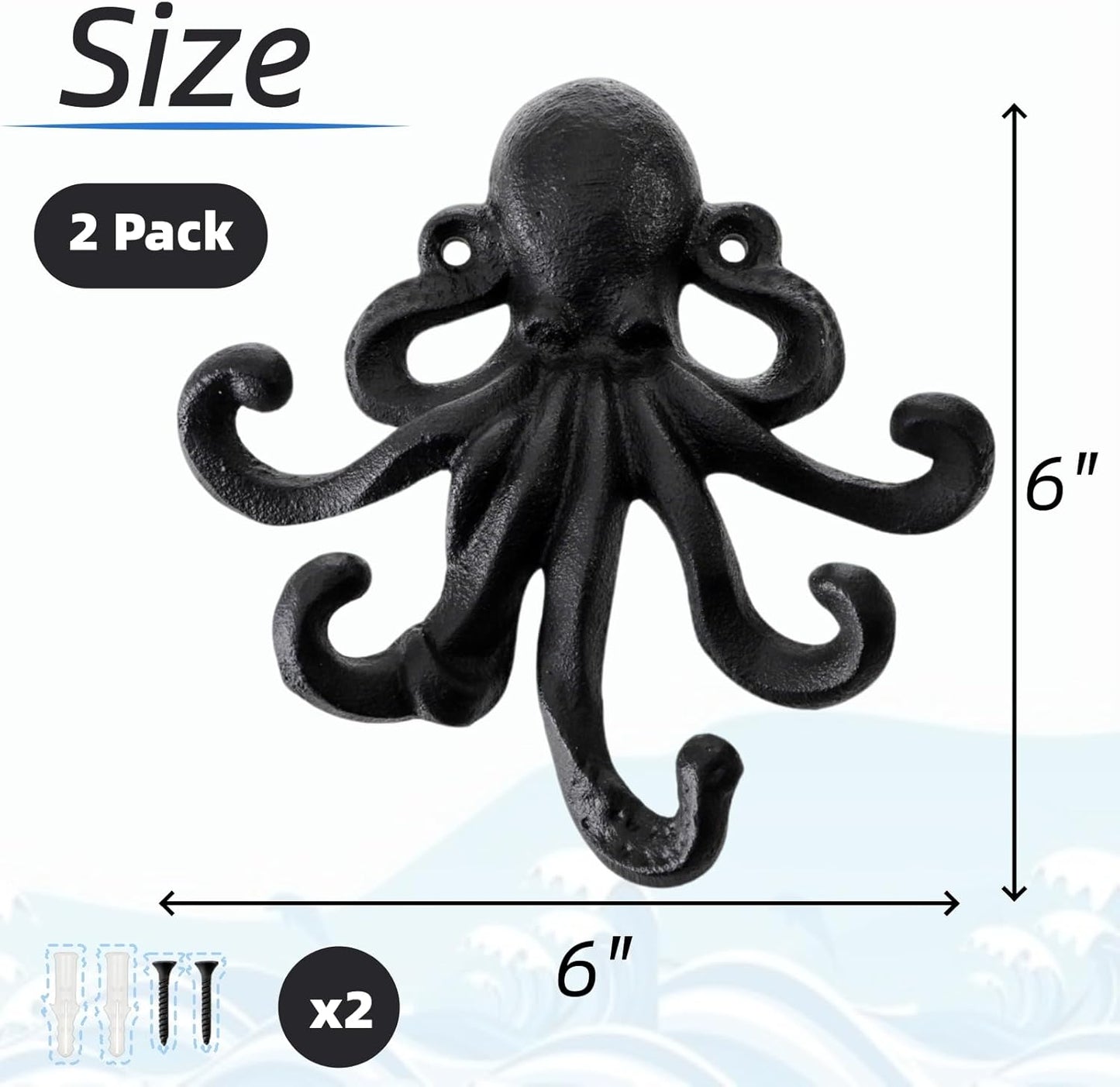 2 Pzas Gancho Pulpo Hierro Fundido Soporte
