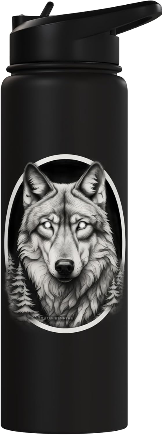 Botella de agua acero inoxidable aislada Wolf Mountain