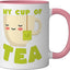 Taza Cerámica Kawaii para Té Rosa/Blanco