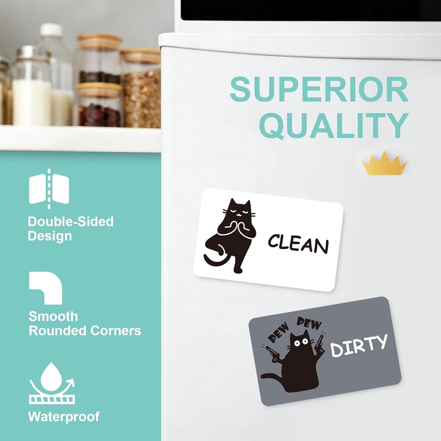 Imán para lavavajillas con diseño de gato negro, resistente a arañazos, doble cara