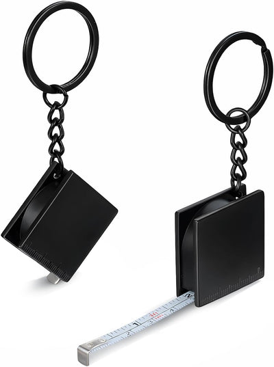 2 Llaveros Metal Cinta Métrica Retráctil Negro Extra Largo