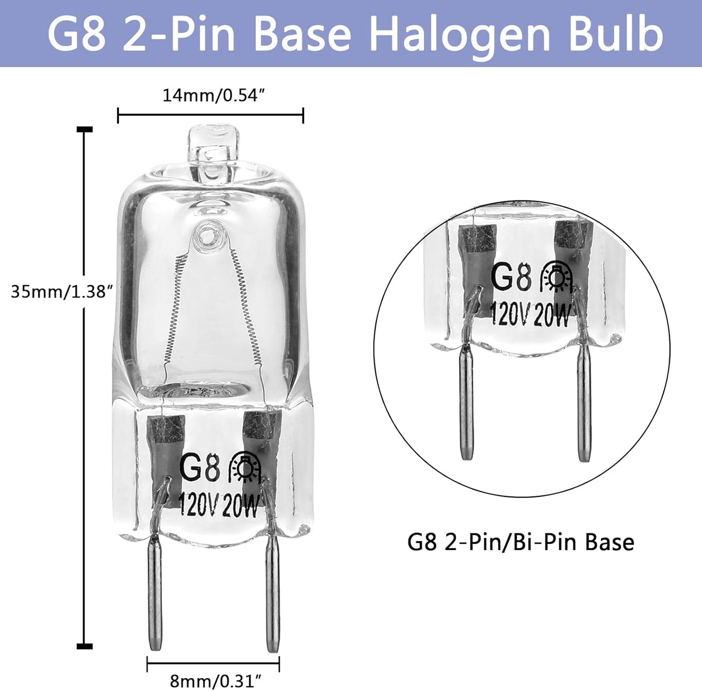 Bombilla halógena G8 20W 120V T4 regulable blanco cálido set 10