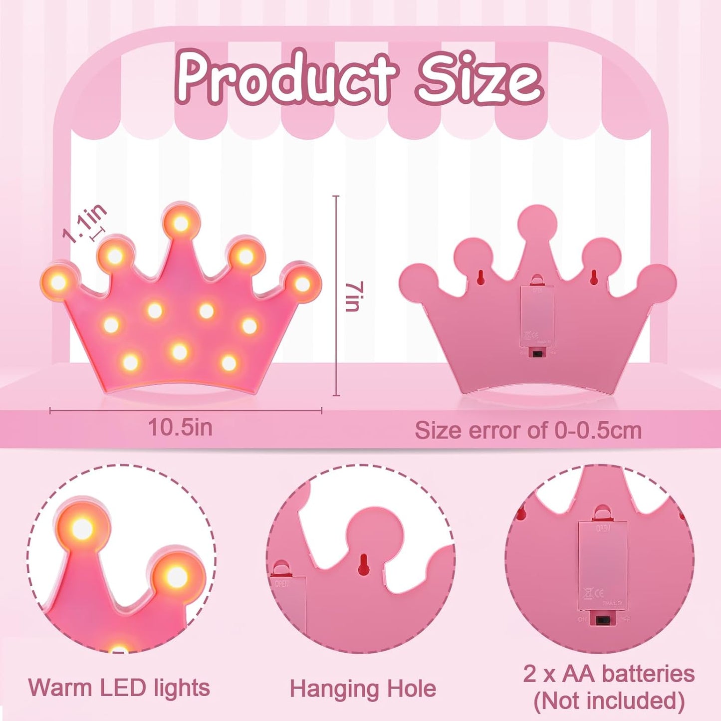 Luz Nocturna Corona Rosa LED para Niñas Dormitorio