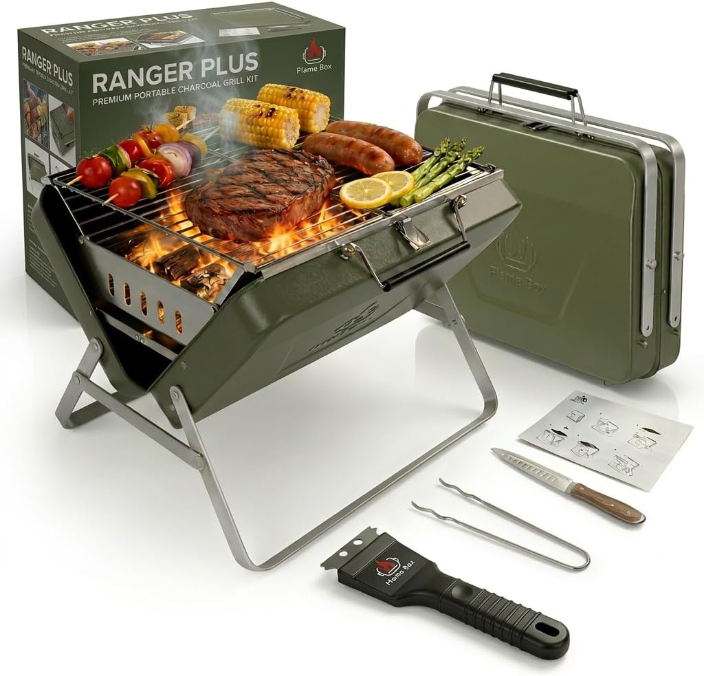 Parrilla carbón plegable acero inox camping