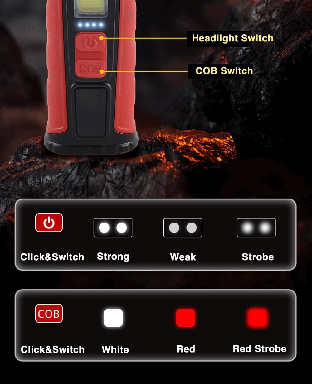 Linterna recargable multifuncional con base magnética y clip