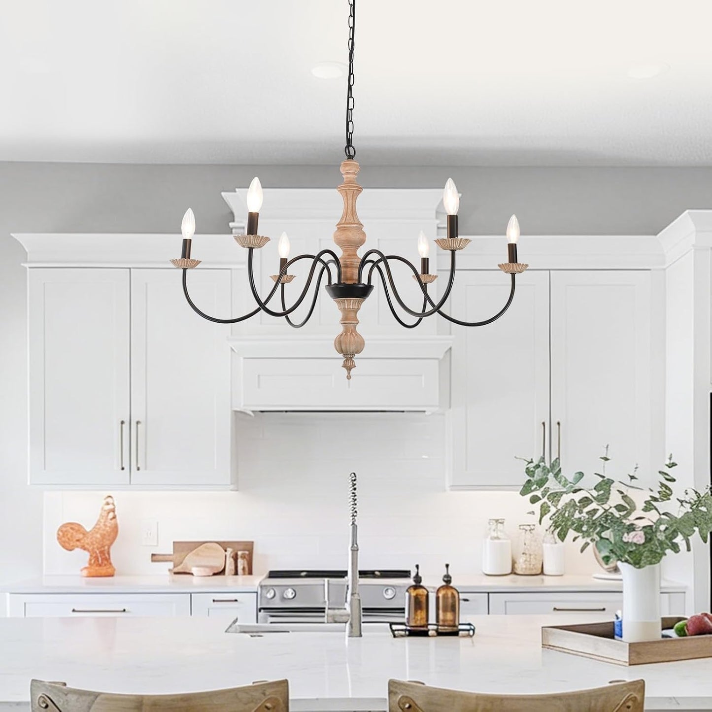 Candelabro francés 35pulg 6 luces metal madera envejecida