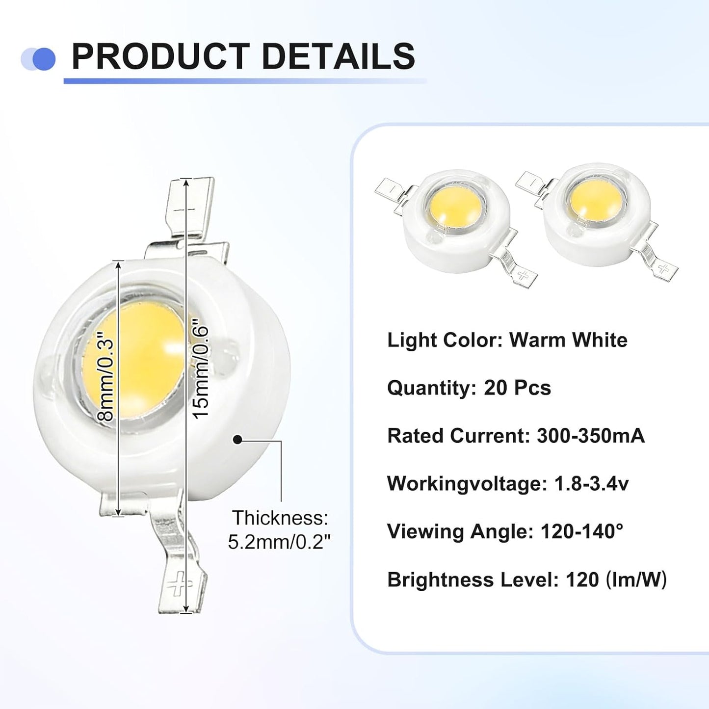 Lámpara LED COB 1.8-3.4V 20 Pzas para Experimentos y Decoración