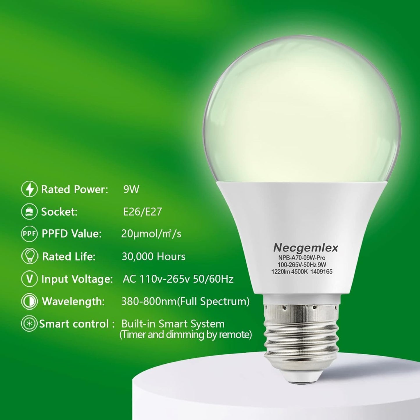 Bombillas LED crecimiento con control remoto A21/A70 E26/E27 9 W