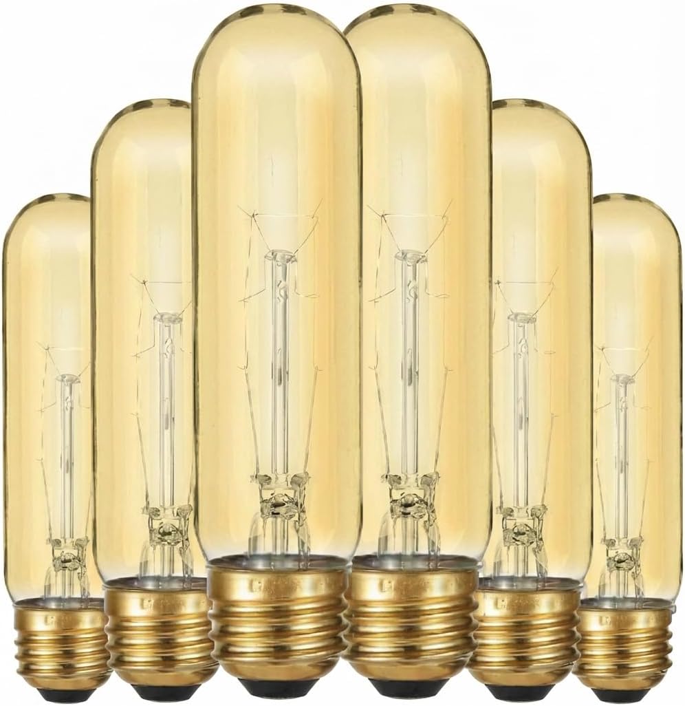 Bombilla Tubular T10 E26 Vidrio Ámbar 40W Blanco Ultra Cálido
