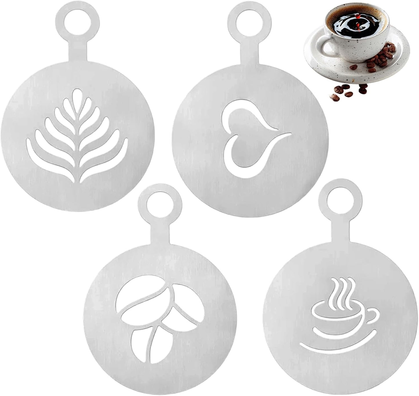 Plantillas café con leche acero inox reutilizables 4 patrones