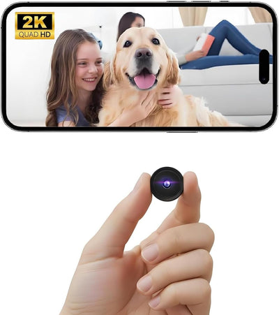 Cámara espía WiFi 2K visión nocturna para bebé niñera mascota negro