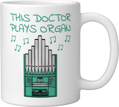 Taza de cerámica para doctor que toca órgano en iglesia, blanca