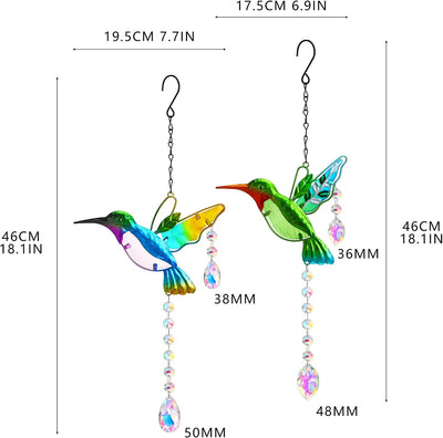 2 Atrapasoles Colibrí 18pulg Adorno Ventana Arco Iris Cristal