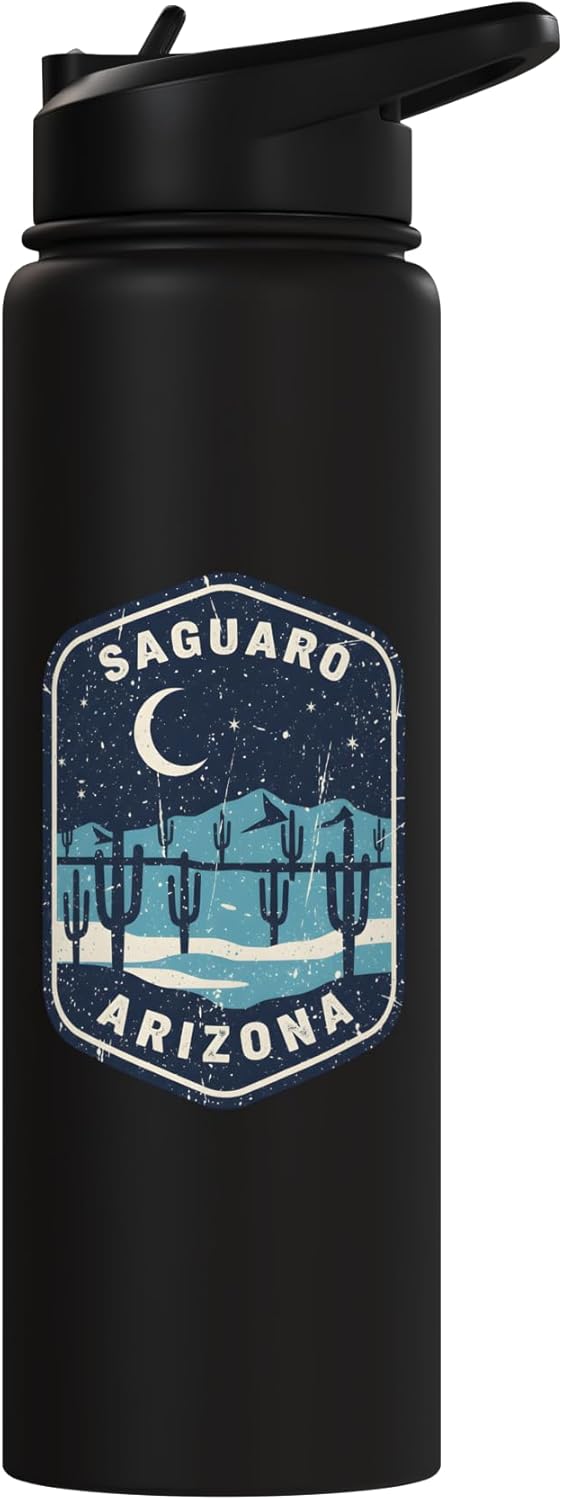 Botella de agua acero inoxidable con cactus y cielo nocturno