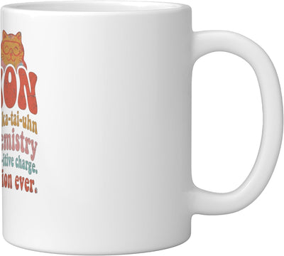 Taza cerámica retro para profesor de ciencias con chiste sobre gatos