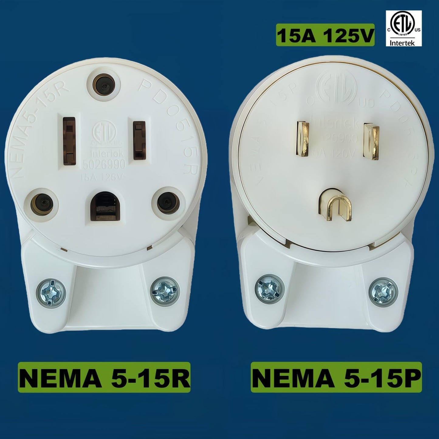 Enchufe NEMA 5-15R y 5-15P 15A 125V con cable industrial
