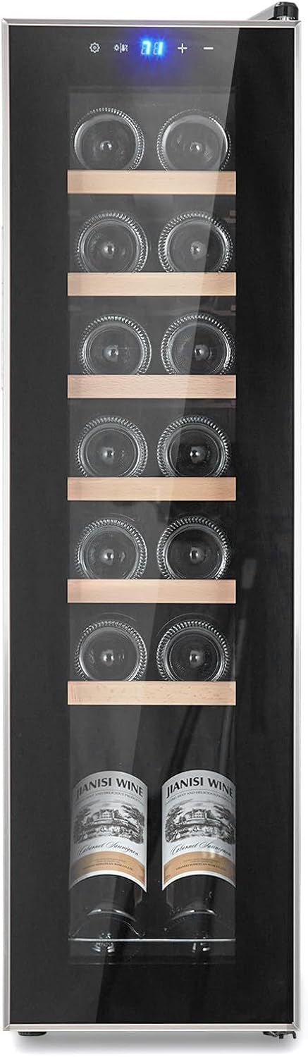 Enfriador de vino 18 botellas con estantes madera control digital