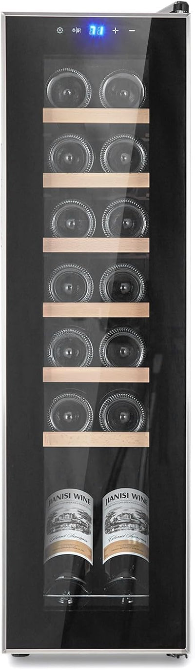 Enfriador de vino 18 botellas con estantes madera control digital