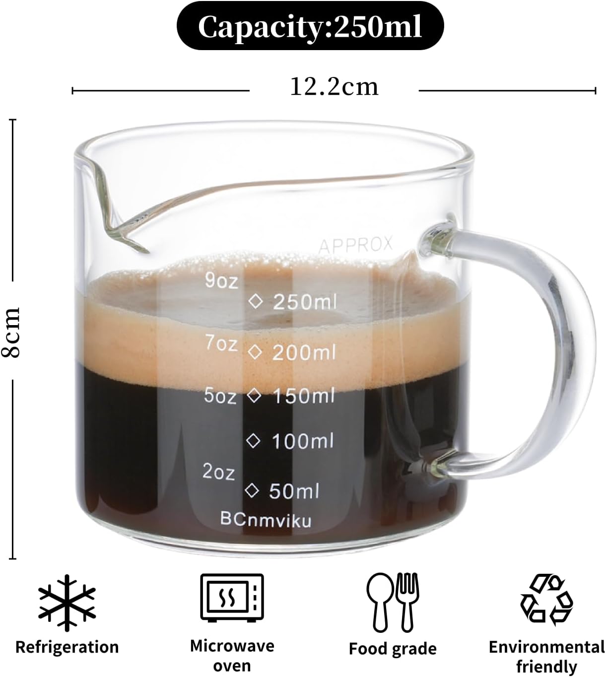 Taza medidora café expreso jarra triple leche 8.5oz