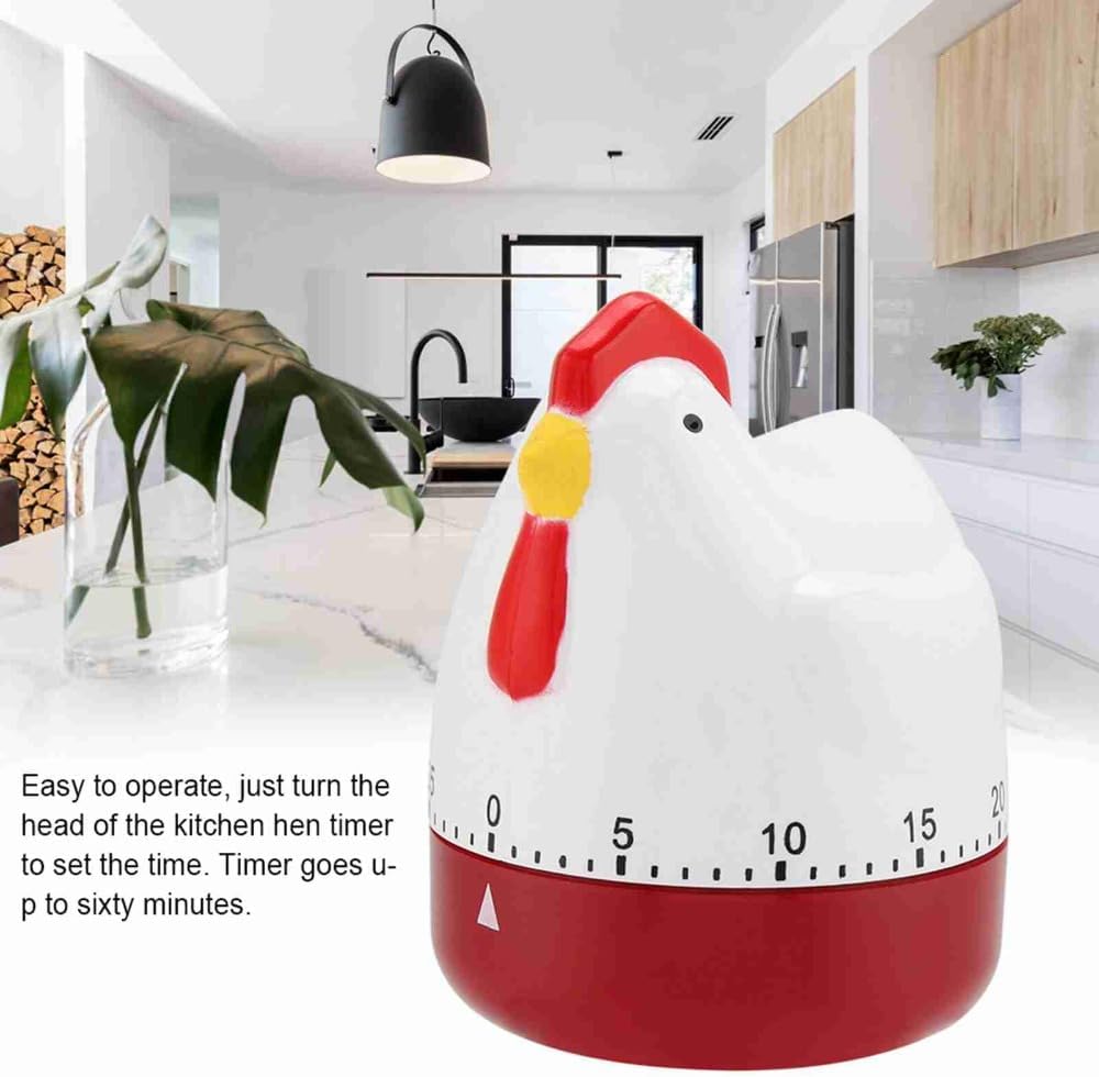 Temporizador mecánico de cocina de 60 minutos con alarma fuerte y diseño de pollo
