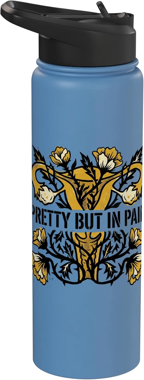 Botella de agua acero inoxidable aislada con diseño floral para endometriosis