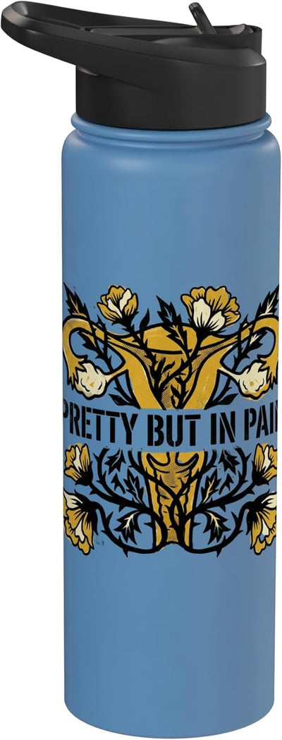 Botella de agua acero inoxidable aislada con diseño floral para endometriosis
