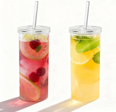 Tarros para beber con tapas y pajitas, paquete de 2 vasos grandes para café helado, batidos, agua, té y jugos