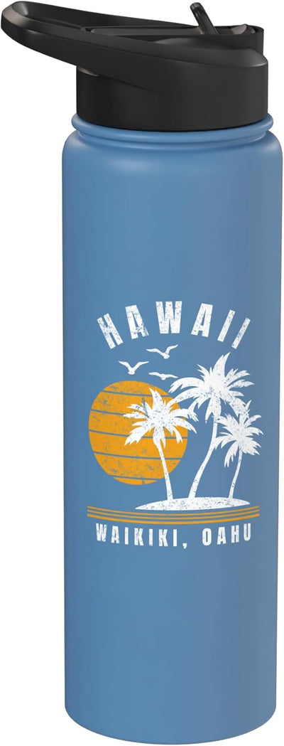 Botella agua acero inox aislada recuerdo playa Waikiki