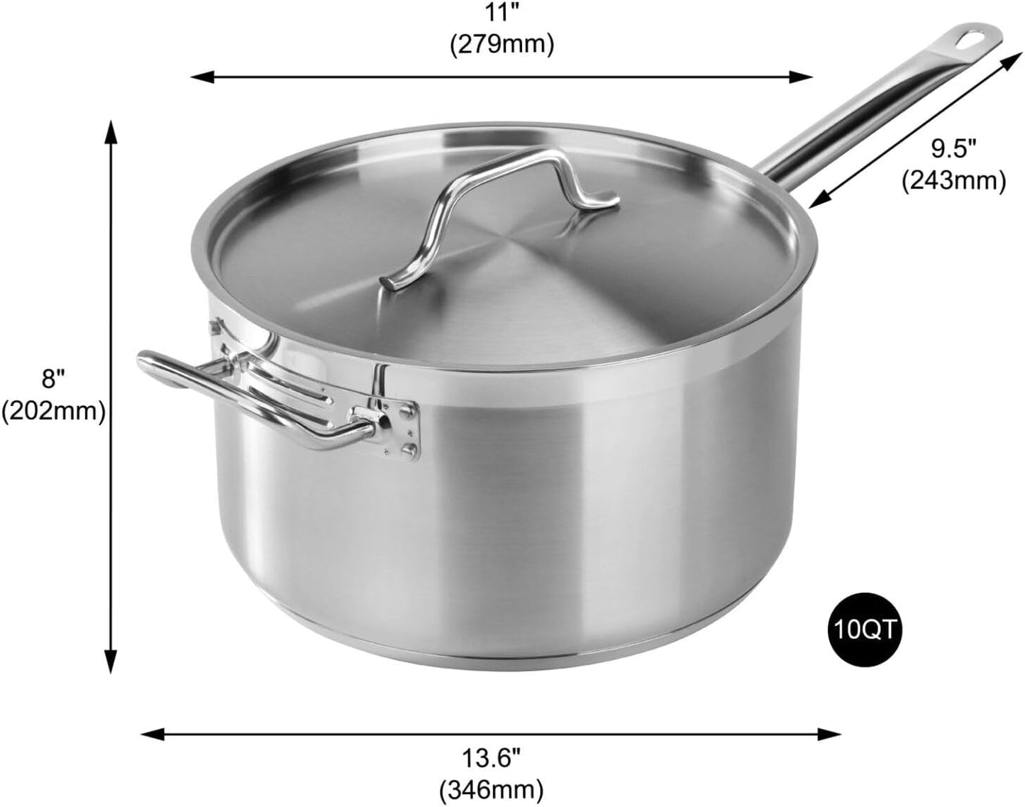 Cacerola Acero Inox 10qt con Tapadera 6.1pulg