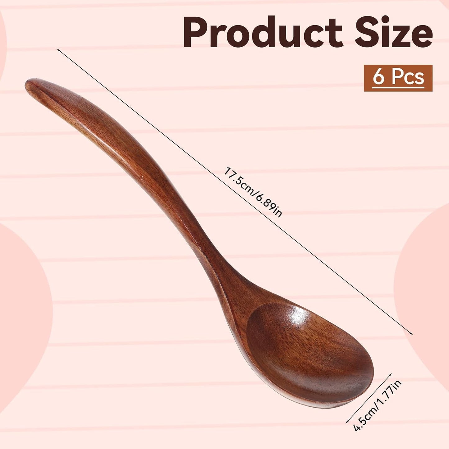 6 Cucharas Madera 6.8pulg para Comer Asiáticas