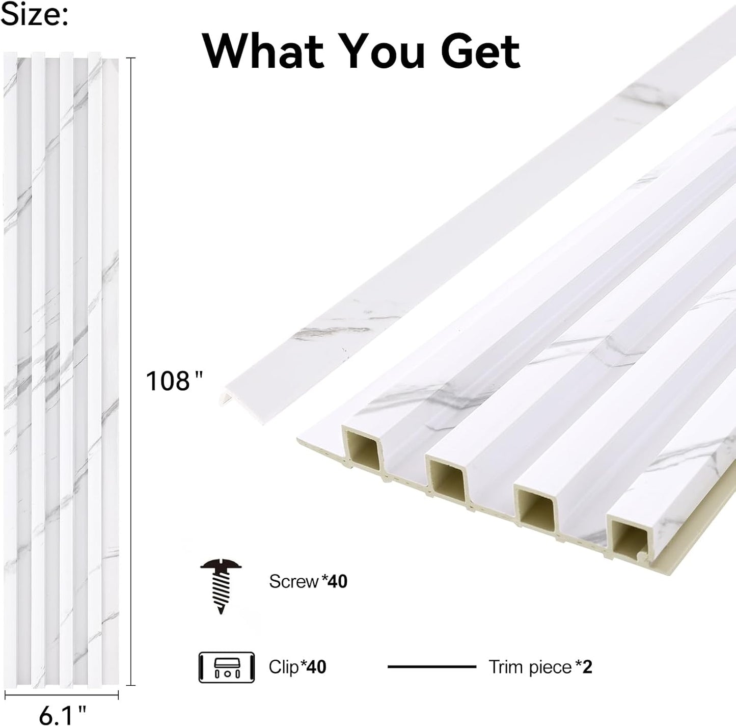 8 Paneles Pared WPC 108x6.1pulg Acústicos 3D Blanco