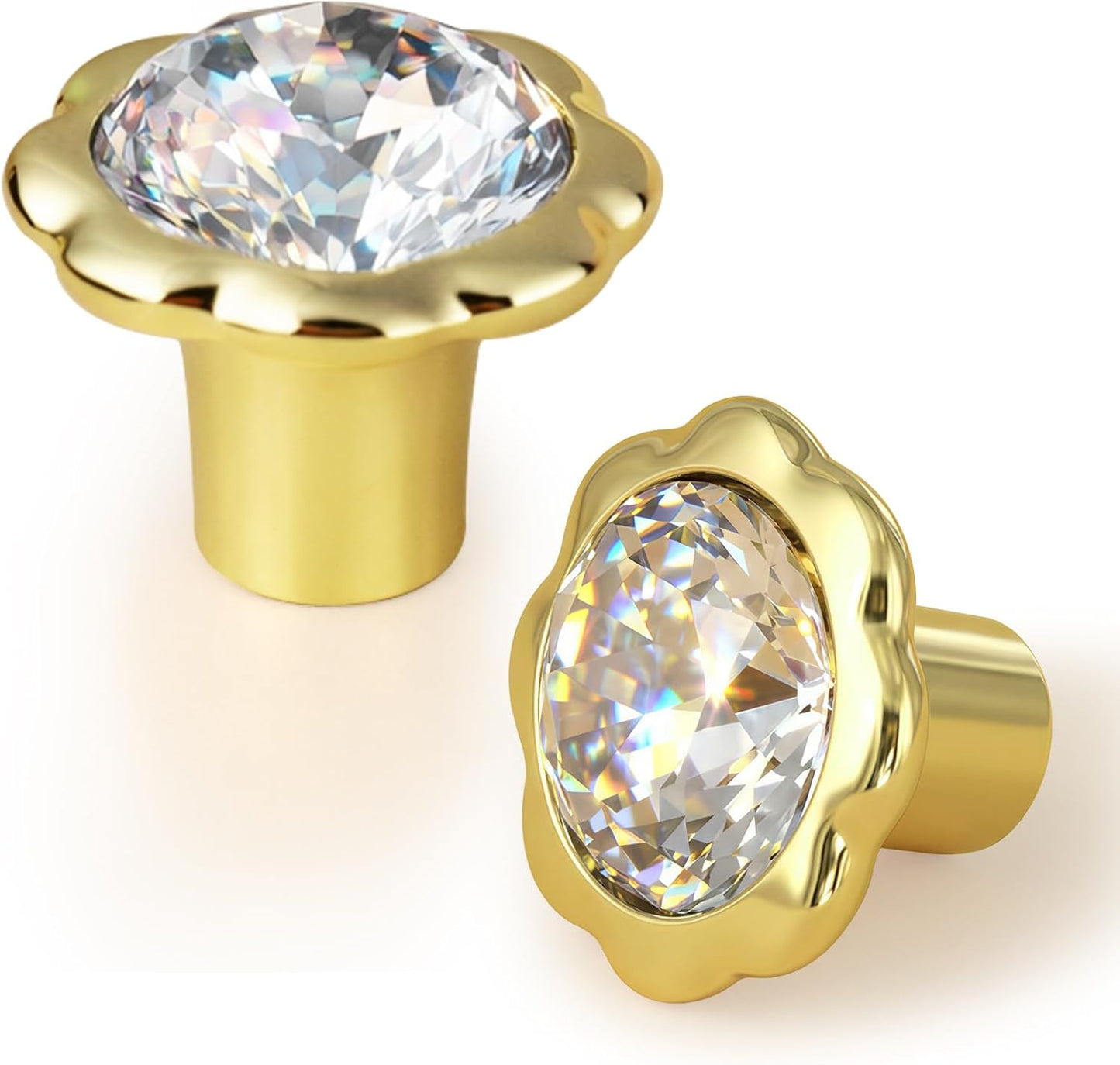 Pomos cristal tiradores cajón base metal dorado