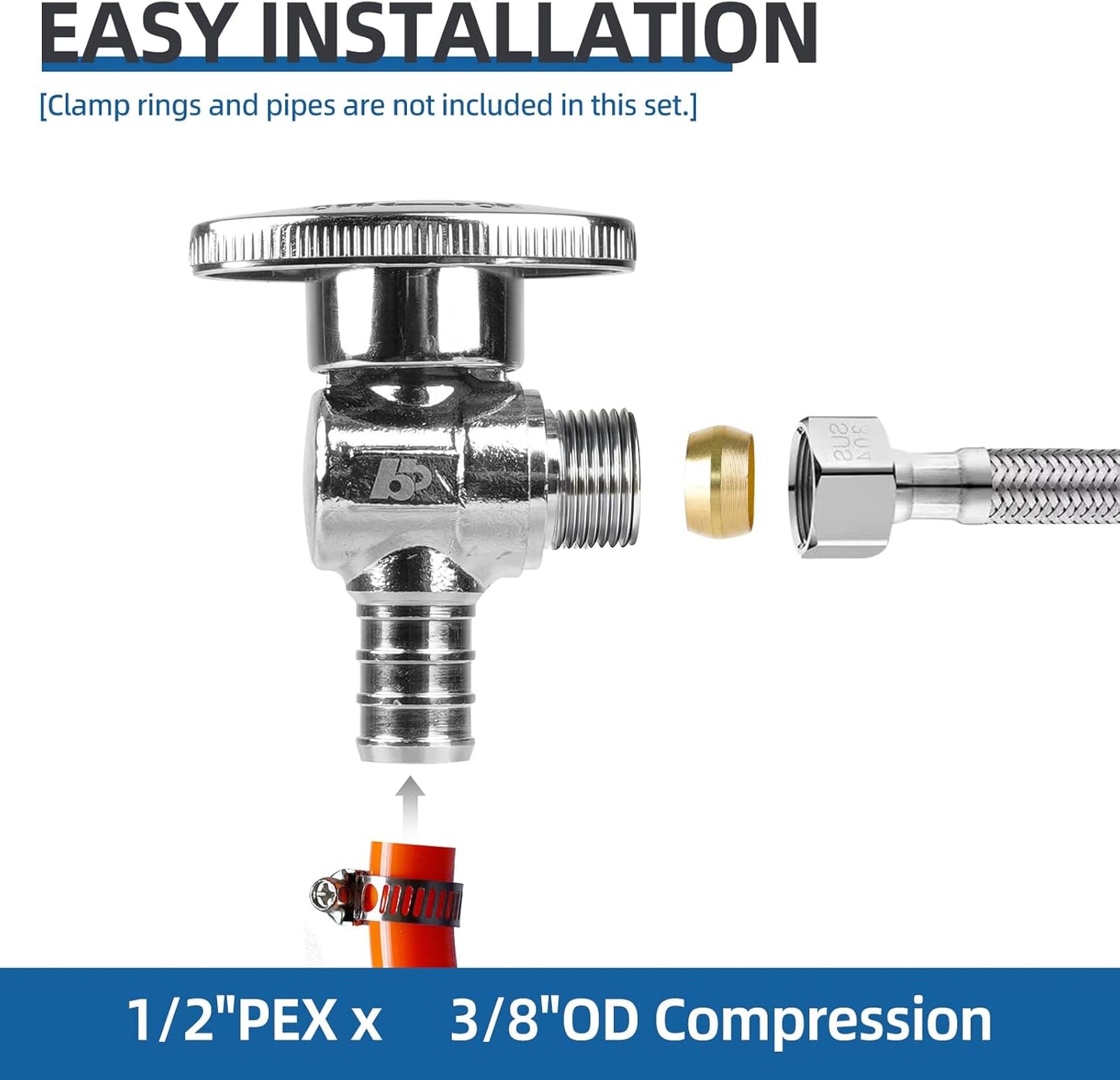 Pack 10 Válvulas PEX 1/2x3/8 pulg comp latón cromado